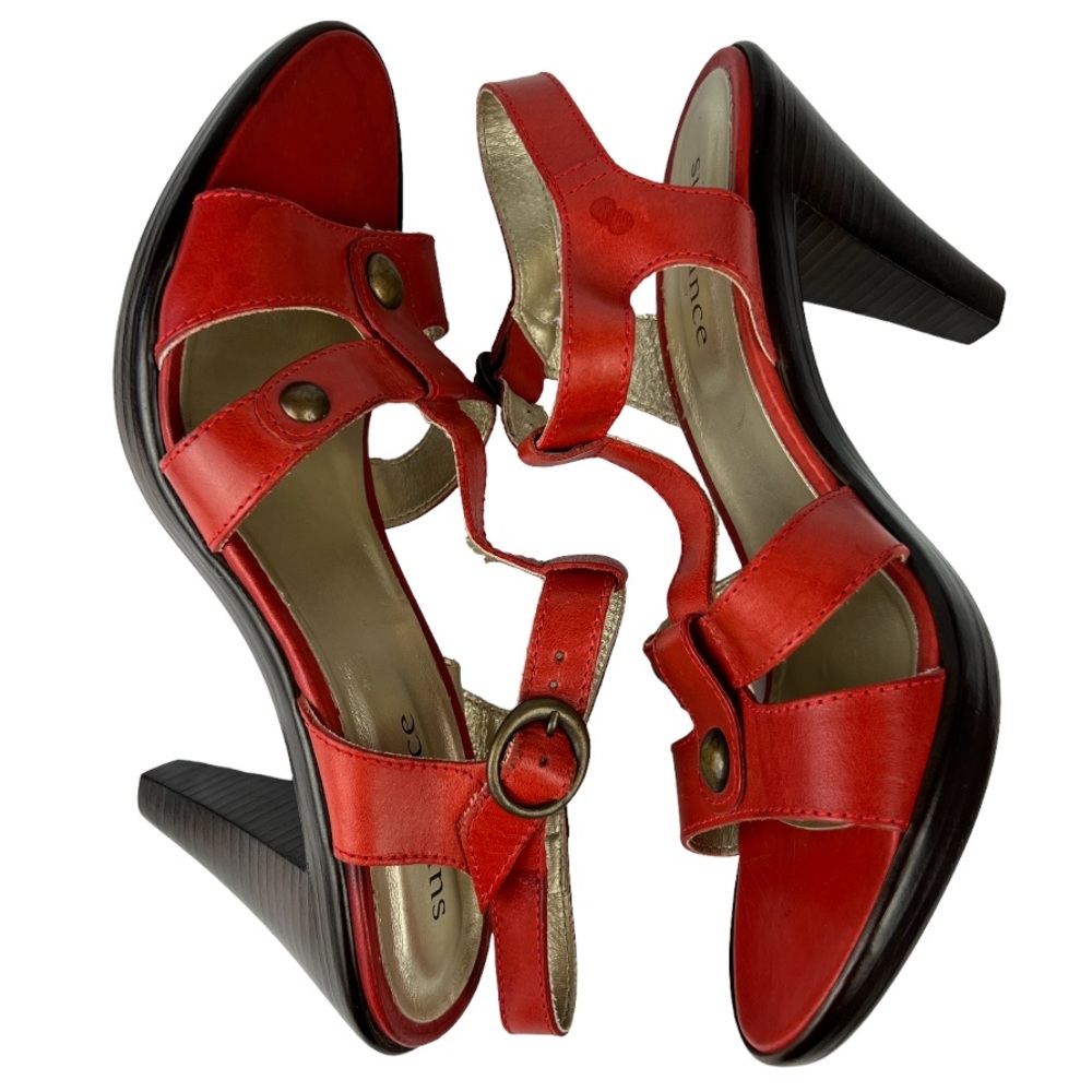 Sundance Rust Color Leather T-Strap Platform Heel… - image 4